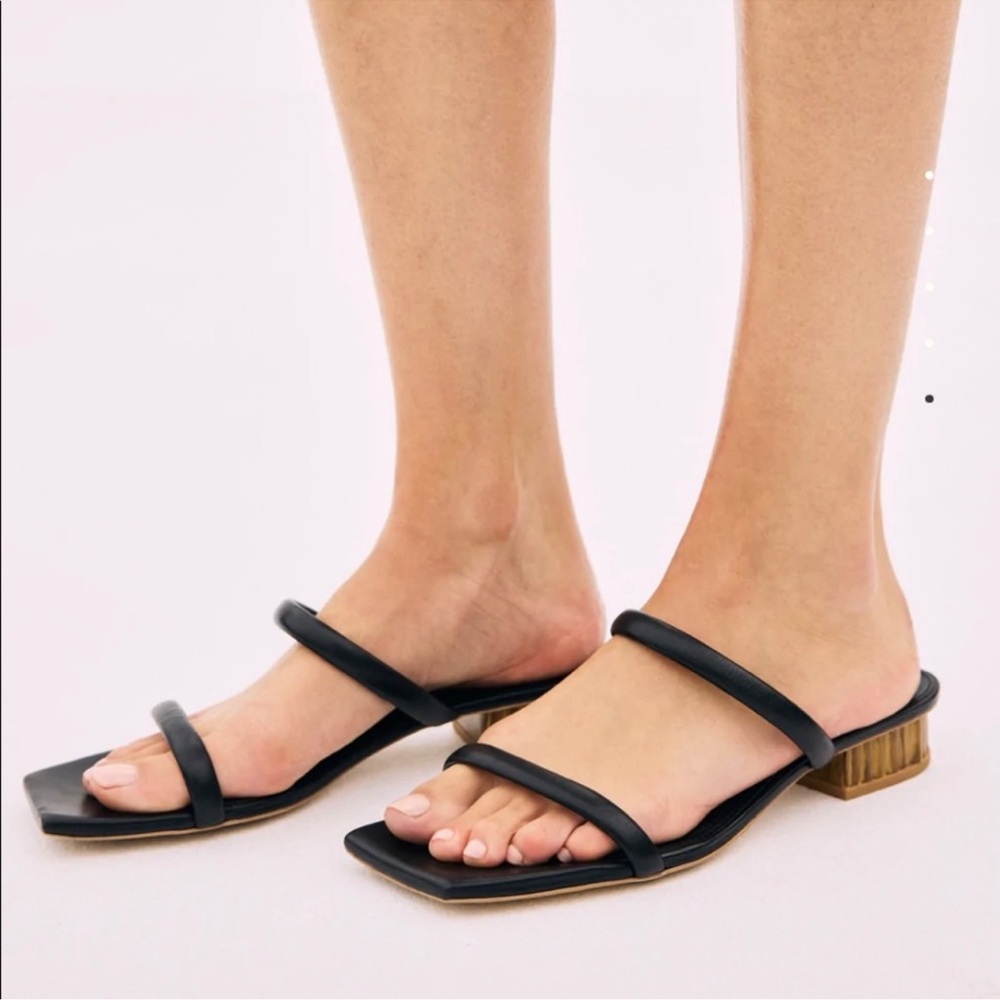 New Cult Gaia Women's Liz Leather Bamboo Heel Sandals  Black Size 41.5 - Picture 3 of 15